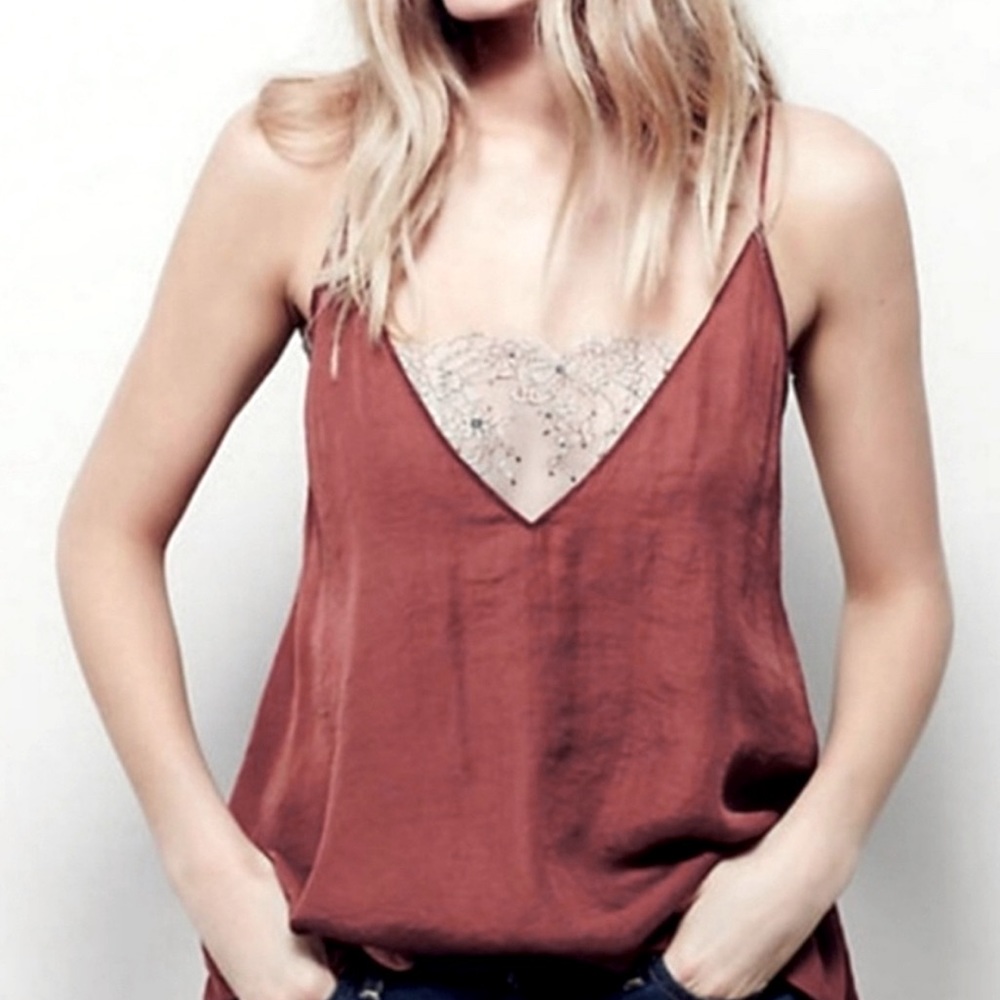 Free People Cami Deep V Bandeau Crimson Top